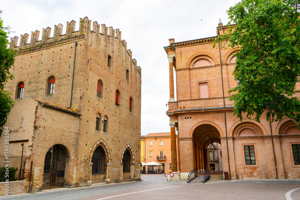 Fototapeta premium Italian street Palazzo dell'Arengo. The central part of the old city building architecture Rimini sights Italy