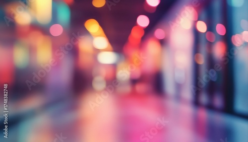 Fototapeta Naklejka Na Ścianę i Meble -  The illustration shows an out-of-focus image of a city street at night with many colorful lights creating a bokeh effect.