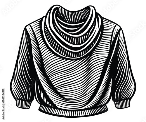 Black-and-white t-shirt design on black apparel textile with a fashionable, striped style
