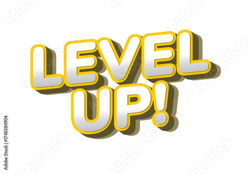 A vibrant graphic featuring the phrase Level Up! in bold, three dimensional letters with a yellow ou