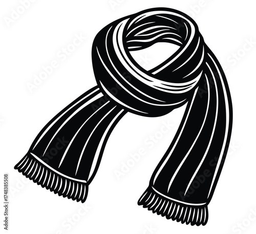 Black and white hand drawn vector illustration of a man's fashion scarf decoration concept