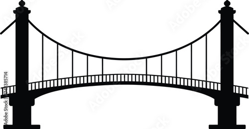 Detailed suspension bridge graphic design element on transparent background silhouette