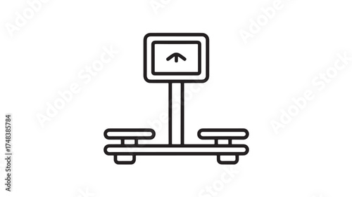 Simple line illustration of a vintage scale showing an upward arrow, symbolizing weight gain or positive change.