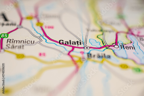 Tablou pe pânză Galati and Reni region on detailed Romania map.
