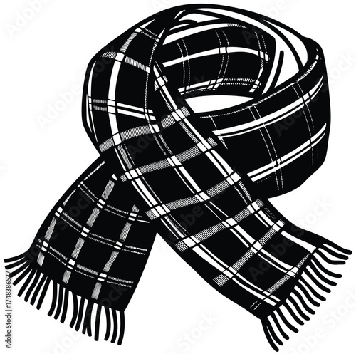 Fashion design concept vector illustration of a black and white striped scarf decoration