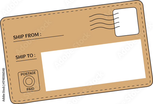 Shipping label postcard with stamp and address fields