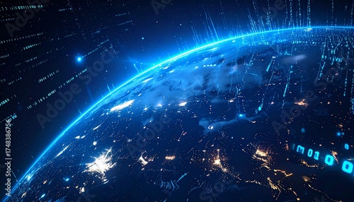 Big Data Visualization with Glowing Binary Codes Streaming Across Digital Globe