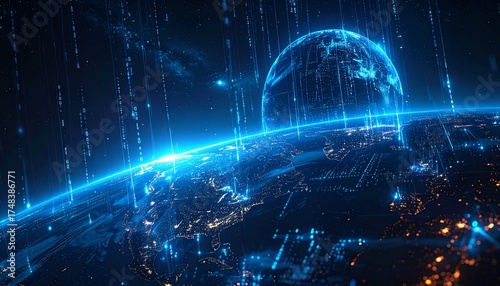 Big Data Visualization with Glowing Binary Codes Streaming Across Digital Globe