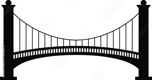 Black suspension bridge illustration simple design graphic element on transparent background silhouette
