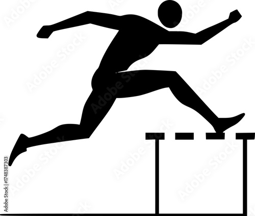Minimal Black and White Icon of Athlete Jumping Over Hurdle in Track Event
