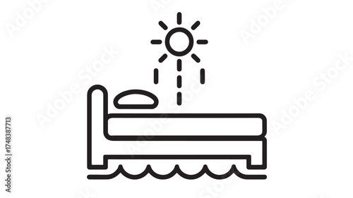 Sunrise over a comfortable bed, symbolizing a fresh start and peaceful morning.