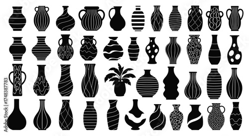 A collection of decorative vases and planters in various styles and shapes.
