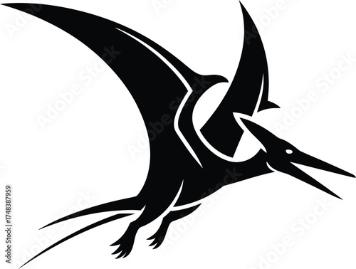 A striking pterodactyl illustration in black perfect for design work on transparent background silhouette