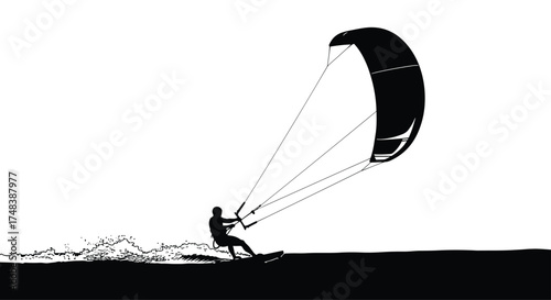 A person kiteboarding across the water on a windy day.