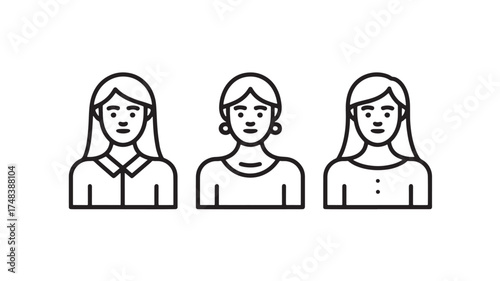 Diverse group of women depicted as simple line art icons, representing teamwork and community.