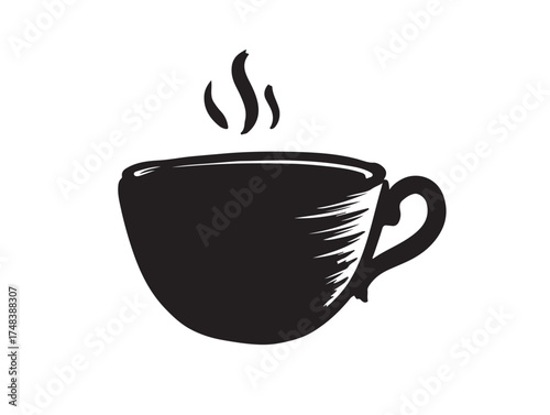Handmade coffee cup logo with brush texture white background pure.