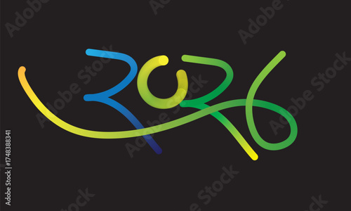 Abstract colorful brush stroke forming the number 2026 on a black background