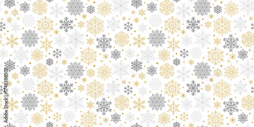Elegant snow seamless pattern with linear snowflakes. Christmas and winter holidays background.