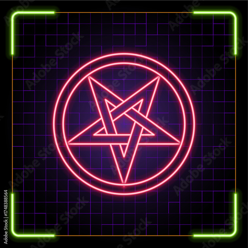 Pentagram icon illustration, Halloween vector symbol collection, cyber neon visual, glowing borders frames.	