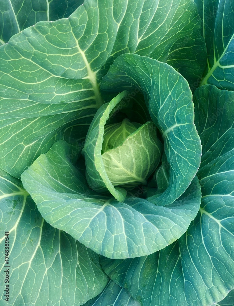 Obraz premium fresh cabbage close-up. green leaves - macro. green background for banner. 