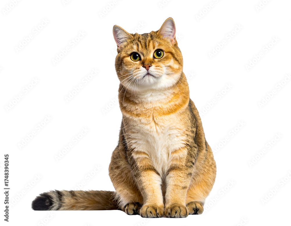Obraz premium Golden Tabby Cat Sitting Calmly, Symbol of Warm Companionship PNG