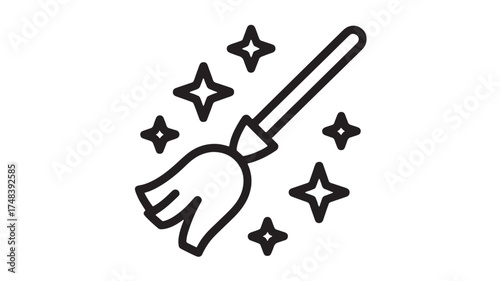 Sparkling clean broom icon with stars, symbolizing cleanliness and tidiness.