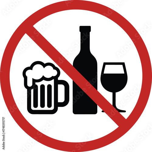 No alcohol allowed symbol with beer and wine on transparent background silhouette
