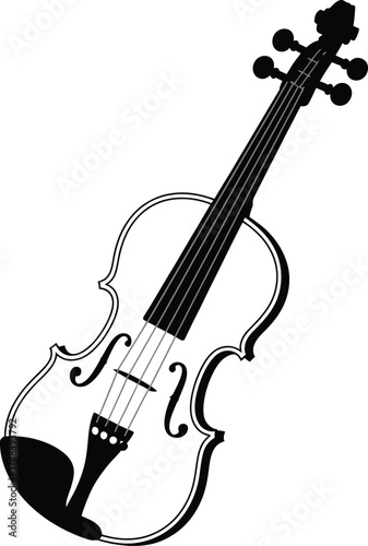 Elegant violin instrument graphic design element on transparent background silhouette