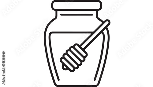 Simple illustration of a honey jar with a dipper inside, perfect for food and natural product themes.