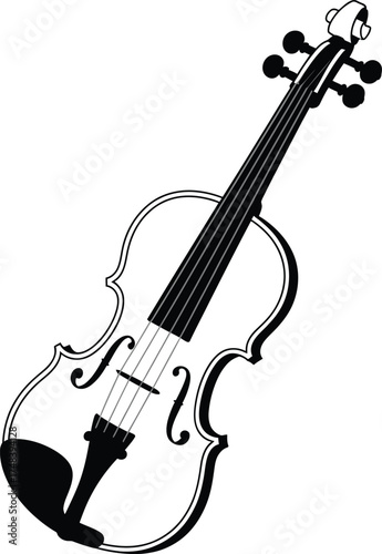 Elegant black violin illustration with detailed strings on transparent background silhouette