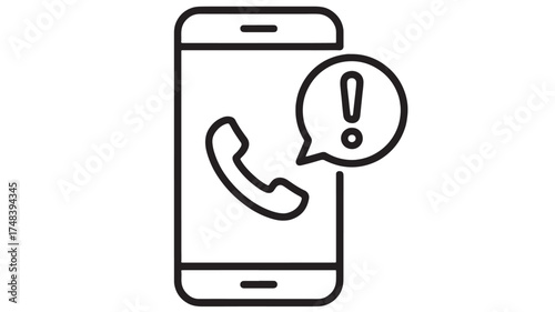 Incoming call alert on a smartphone screen with an exclamation mark symbol