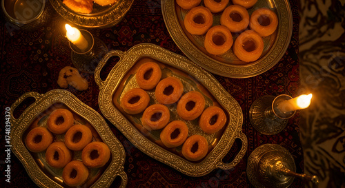 Candlelight Dinner Showing Donuts On Ornate Serving Trays With Elegant Ambiance Lighting