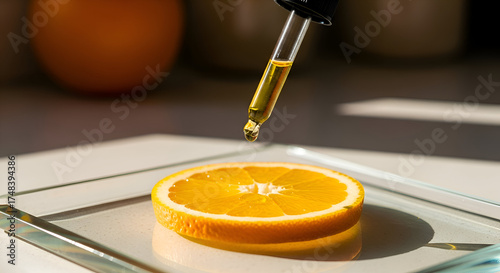 Citrus Essence: Droplet Falling Onto Sliced Orange, Illuminating Sunny Brightness