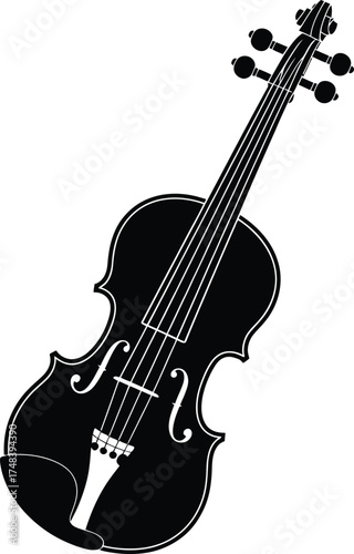 Elegant black violin graphic design element on transparent background silhouette