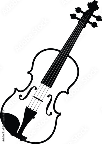 Elegant violin illustration with delicate curves on transparent background silhouette