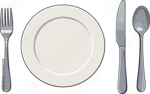 白いお皿と銀食器のイラスト