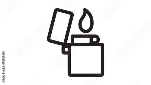 Simple line art illustration of an open lighter with a flame