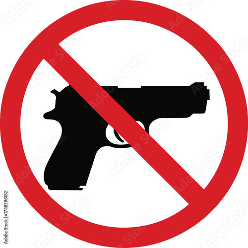 No guns allowed symbol with a handgun silhouette on transparent background