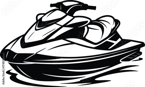 Black jet ski graphic design element on transparent background silhouette