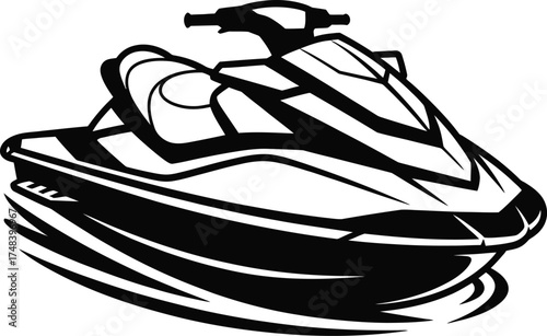Sleek jet ski illustration with water effect on transparent background silhouette