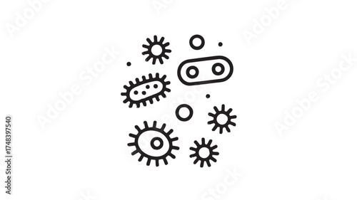 Microscopic view of diverse bacteria and viruses in a scientific illustration.