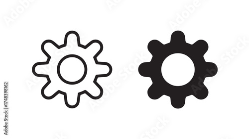 Two gear icons, one outlined and one solid black, representing mechanics and settings.