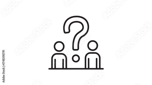 Two people facing each other with a large question mark above them, symbolizing confusion or a dilemma.