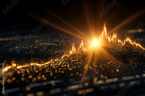 Financial Sunrise: A dynamic, illuminating visualization of financial growth, showcasing a rising graph bathed in a golden, sun-like light.