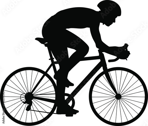 Black cyclist riding a road bike dynamic pose on transparent background silhouette