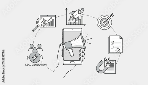 Vector art of digital marketing strategy and campaign execution with smartphone and megaphone illustration