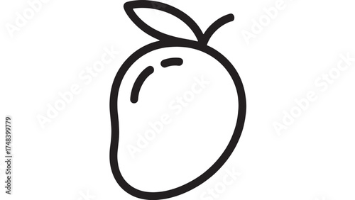 Simple outline illustration of a fresh mango with a leaf against a white background