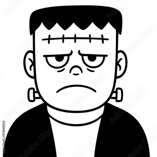 Cute Frankenstein Character Vector Illustration. Outline Design. Coloring Book Page. SVG. Transparent Background. Printable Halloween Design.