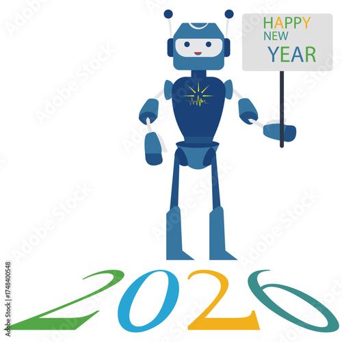 Celebrate 2020 New Year with a fun, futuristic robot greeting, a creative way to showcase technology and cheer in a modern, playful way