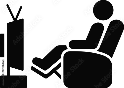 Person relaxing in chair watching television on transparent background silhouette